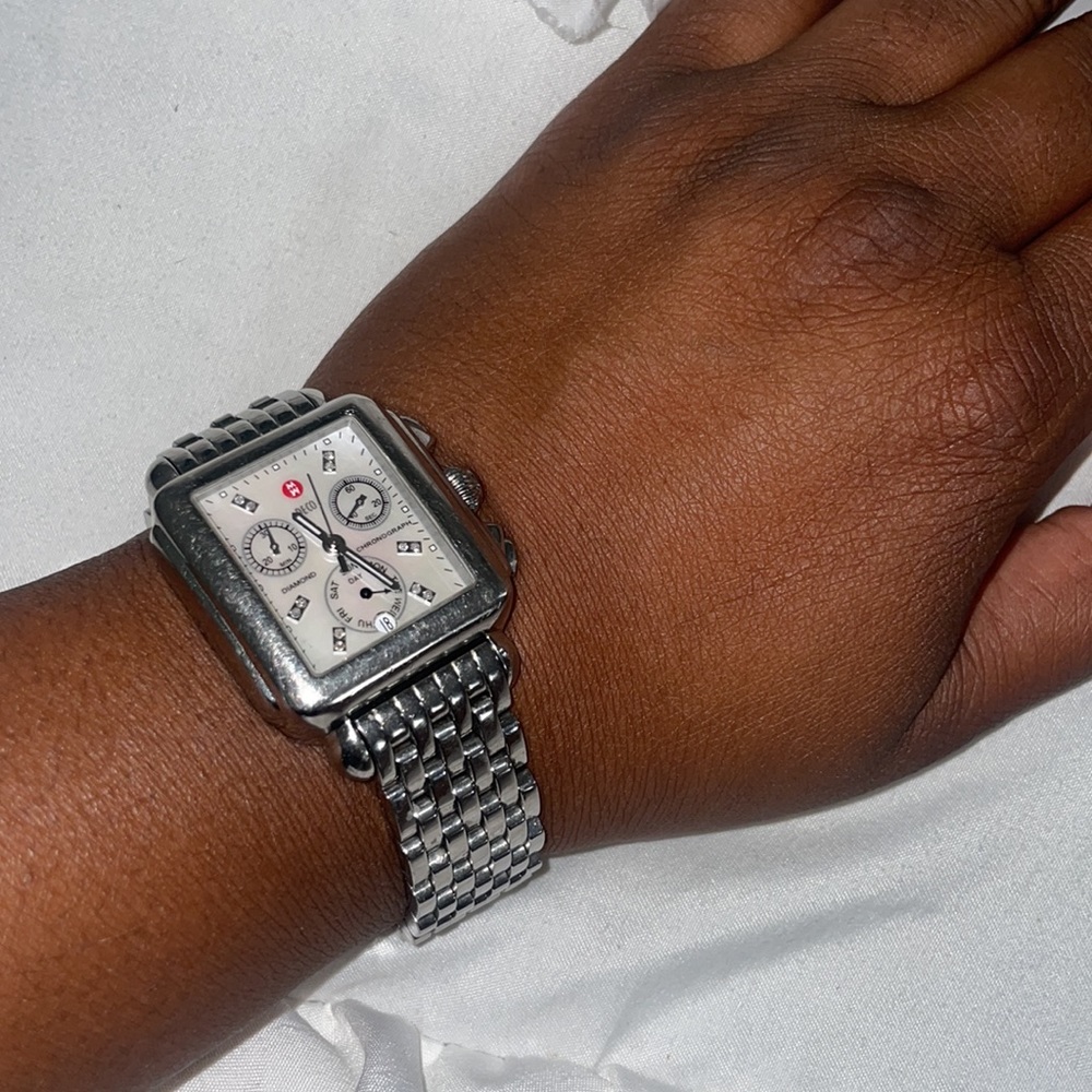 Silver Michele deco watch